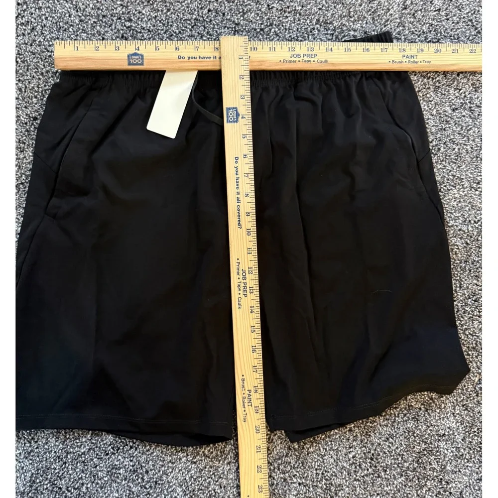 Mens Black Athletic Shorts 2XL Drawstring Elastic Waist Zipper Pocket NWT